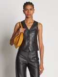 Front cropped image of model wearing Leather Vest in BLACK