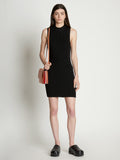 Front full length image of model wearing Sleeveless Cashfeel Mini Dress in BLACK