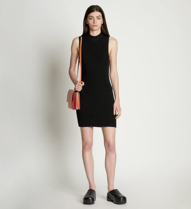 Front full length image of model wearing Sleeveless Cashfeel Mini Dress in BLACK