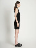 Side full length image of model wearing Sleeveless Cashfeel Mini Dress in BLACK