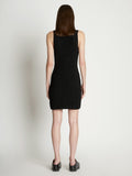 Back full length image of model wearing Sleeveless Cashfeel Mini Dress in BLACK