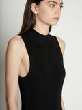 Detail image of model wearing Sleeveless Cashfeel Mini Dress in BLACK