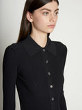 Detail image of model wearing Rib Knit Fitted Cardigan in BLACK