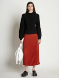 Front full length image of model wearing Pleatable Crepe Midi Skirt
 in VERMILLION/BLACK