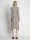 Back full length image of model wearing Stripe Knit Dress in PERIWINKLE MULTI