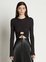 Front cropped image of model wearing Matte Crepe Drawstring Top in BLACK