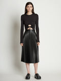 Front full length image of model wearing Matte Crepe Drawstring Top in BLACK