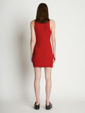 Back full length image of model wearing Sleeveless Cashfeel Mini Dress in VERMILLION