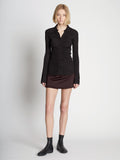 Front full length image of model wearing Matte Crepe Button Down in BLACK