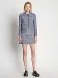 Front full length image of model wearing Tweed Mini Skirt in BLUE MULTI