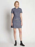 Front full length image of model wearing Tweed Mini Dress in BLUE MULTI