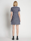 Back full length image of model wearing Tweed Mini Dress in BLUE MULTI