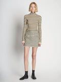 Front full length image of model wearing Stripe Knit Turtleneck in CREAM MULTI