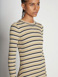 Detail image of model wearing Stripe Knit Dress in CREAM MULTI