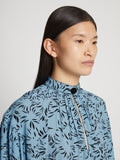 Detail image of model wearing Printed Crepe De Chine Top in BLUE MULTI