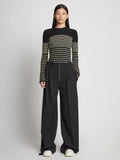 Front full length image of model wearing Boucle Mini Stripe Sweater in BLACK MULTI