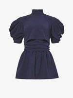 Still Life image of Matte Viscose Crepe Belted Top in NAVY