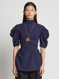 Front cropped image of model wearing Matte Viscose Crepe Belted Top in NAVY