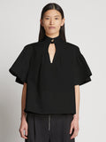 Front cropped image of model wearing Poplin Pintuck Top in BLACK