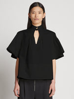 Front cropped image of model wearing Poplin Pintuck Top in BLACK