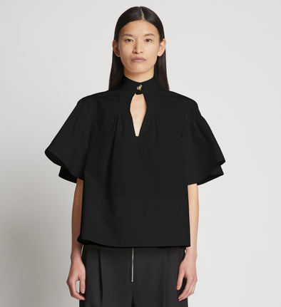 Front cropped image of model wearing Poplin Pintuck Top in BLACK