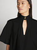 Detail image of model wearing Poplin Pintuck Top in BLACK