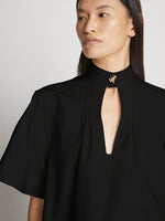 Detail image of model wearing Poplin Pintuck Top in BLACK