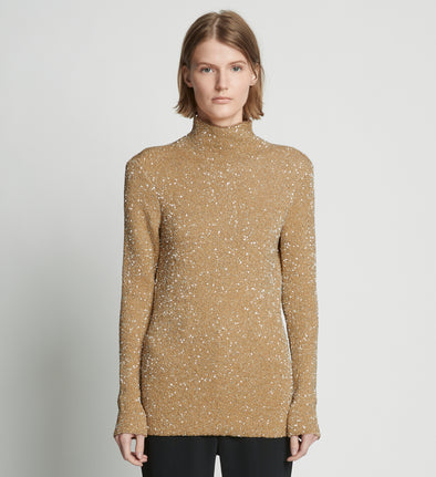 Front cropped image of model wearing Sequin Knit Sweater in PALE YELLOW