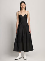 Front full length image of model wearing Poplin Bustier Dress in BLACK