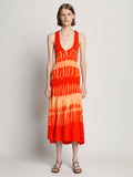 Front full length image of model wearing Viscose Knit Tie Dye Dress in ORANGE MULTI