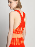 Detail image of model wearing Viscose Knit Tie Dye Dress in ORANGE MULTI