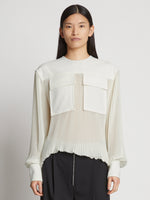 Front cropped image of Sheer Pleated Flou Top in WHITE