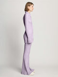 Side full length image of model wearing Velvet Rib Knit Shirt in LIGHT LAVENDER