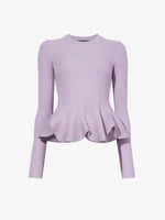 Still Life image of Fluted Rib Knit Peplum Sweater in LAVENDER