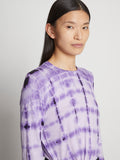 Detail image of model wearing Tie Dye T-Shirt in PURPLE MULTI