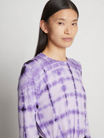 Detail image of model wearing Tie Dye T-Shirt in PURPLE MULTI