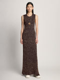 Front full length image of model wearing Sequin Knit Dress in DARK BROWN