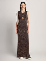 Front full length image of model wearing Sequin Knit Dress in DARK BROWN