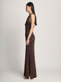 Side full length image of model wearing Sequin Knit Dress in DARK BROWN