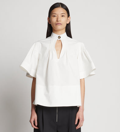 Front cropped image of model wearing Poplin Pintuck Top in WHITE