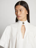 Detail image of model wearing Poplin Pintuck Top in WHITE