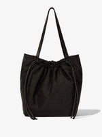 Front image of Nylon Drawstring Tote in BLACK