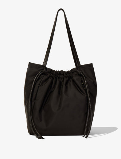 Front image of Nylon Drawstring Tote in BLACK