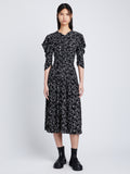 Front image of model wearing Printed Crepe De Chine Dress in black/white multi