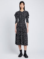 Front image of model wearing Printed Crepe De Chine Dress in black/white multi