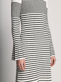 Detail image of model wearing Boucle Mini Stripe Knit Dress in off white multi