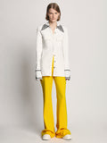 Front image of model wearing Bi-Stretch Crepe Pants in lemon