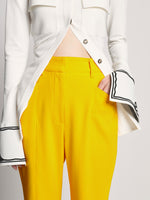 Detail image of model wearing Bi-Stretch Crepe Pants in lemon