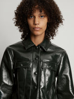 Detail image of model wearing Vinyl Cropped Jacket in pine