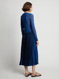 Back image of model wearing Sheer Stripe Knit Skirt in cerulean/black